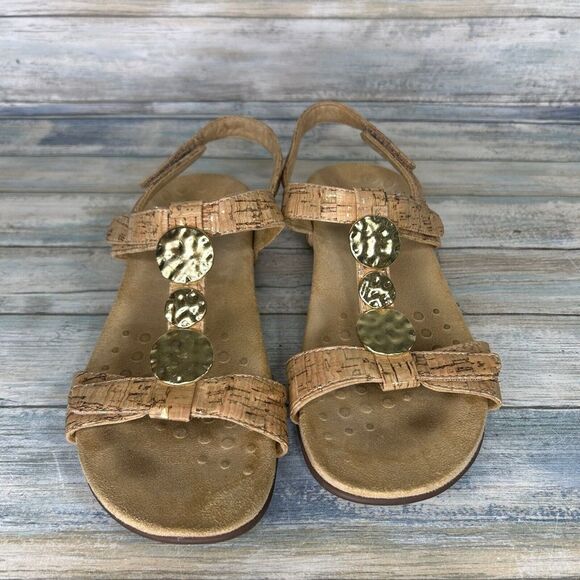 Vionic Sandals Farra Womens 8 Leather Slingback Adjustable Cork Beige - Picture 2 of 9